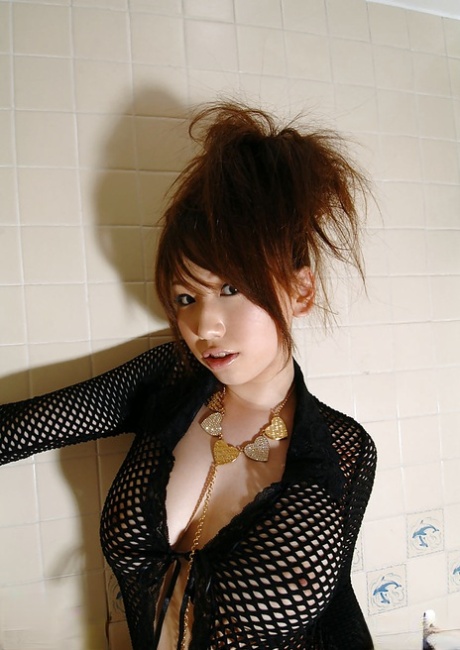 Hot asian babe on high heels Ai Sayama stripping and spreading her legs