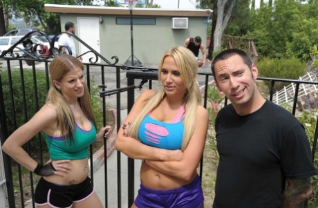 Huge titted blondes Alanah Rae & Haley Cummings dominate a guy in threesome