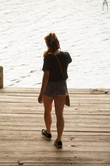 Amateur babe Kelsey Berneray shows her amazing pierced big juggs outdoors