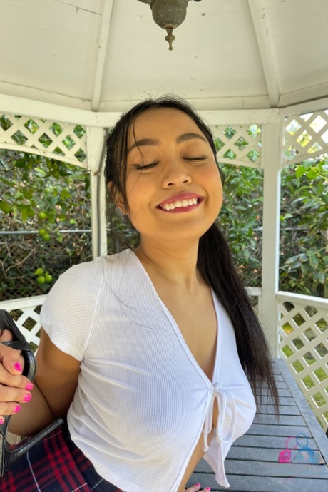 Amateur girlfriend Luna Mills strips & unveils her curves and holes outside