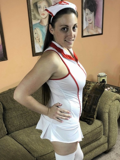 Slutty nurse Melanie Hicks gives a POV BJ & takes a cumshot on her big tits