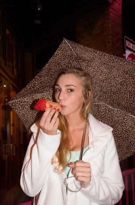 Sexy blonde babe Kendra Sunderland flashing juicy big tits in public